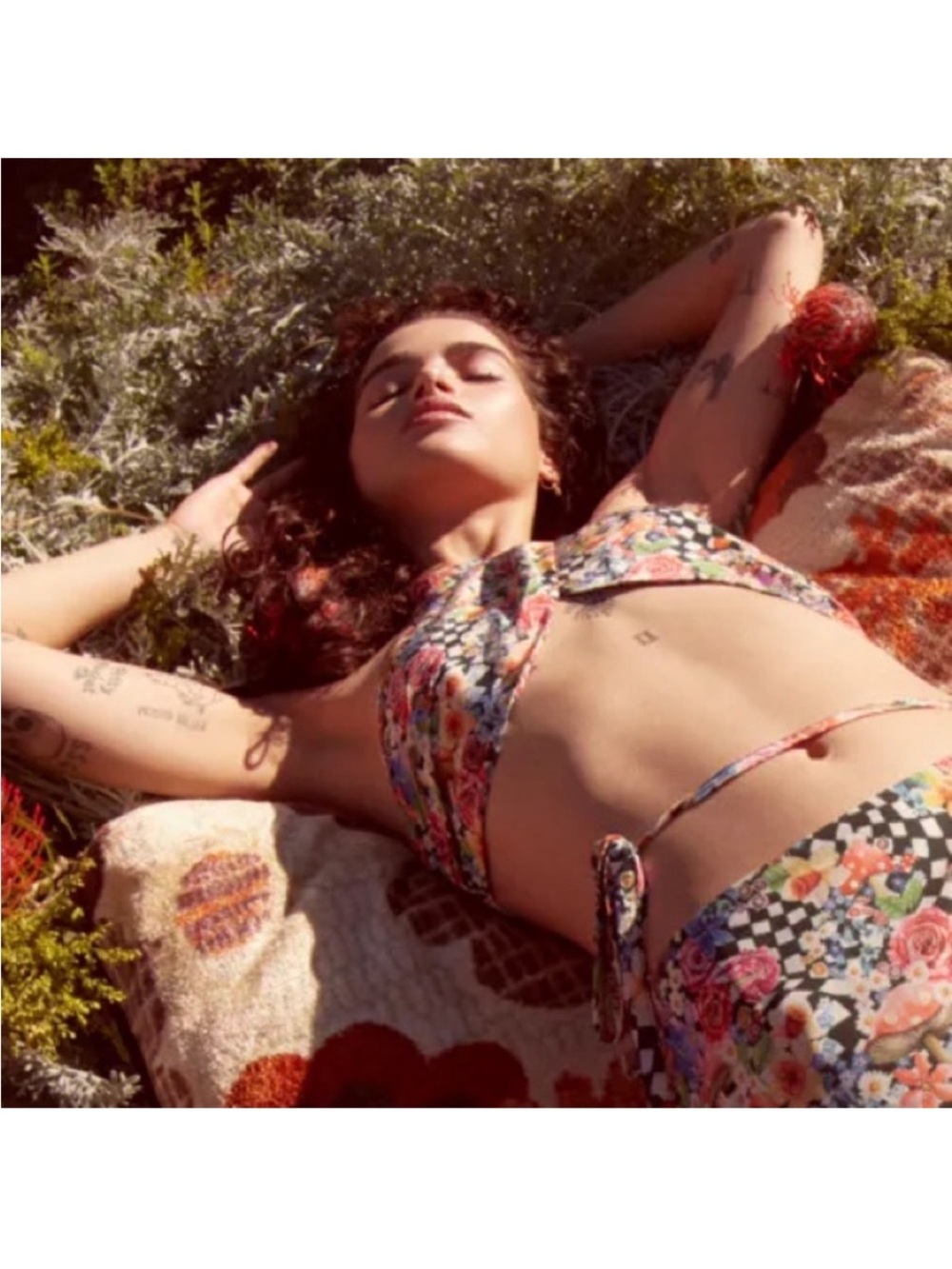 For Love & Lemons Small Top Diedra Halter Scarf Festival Mushroom Black Motif - Picture 11 of 13
